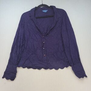 April Cornell Blouse Women XXS‎ Purple Button Down Scalloped Hem Button Down